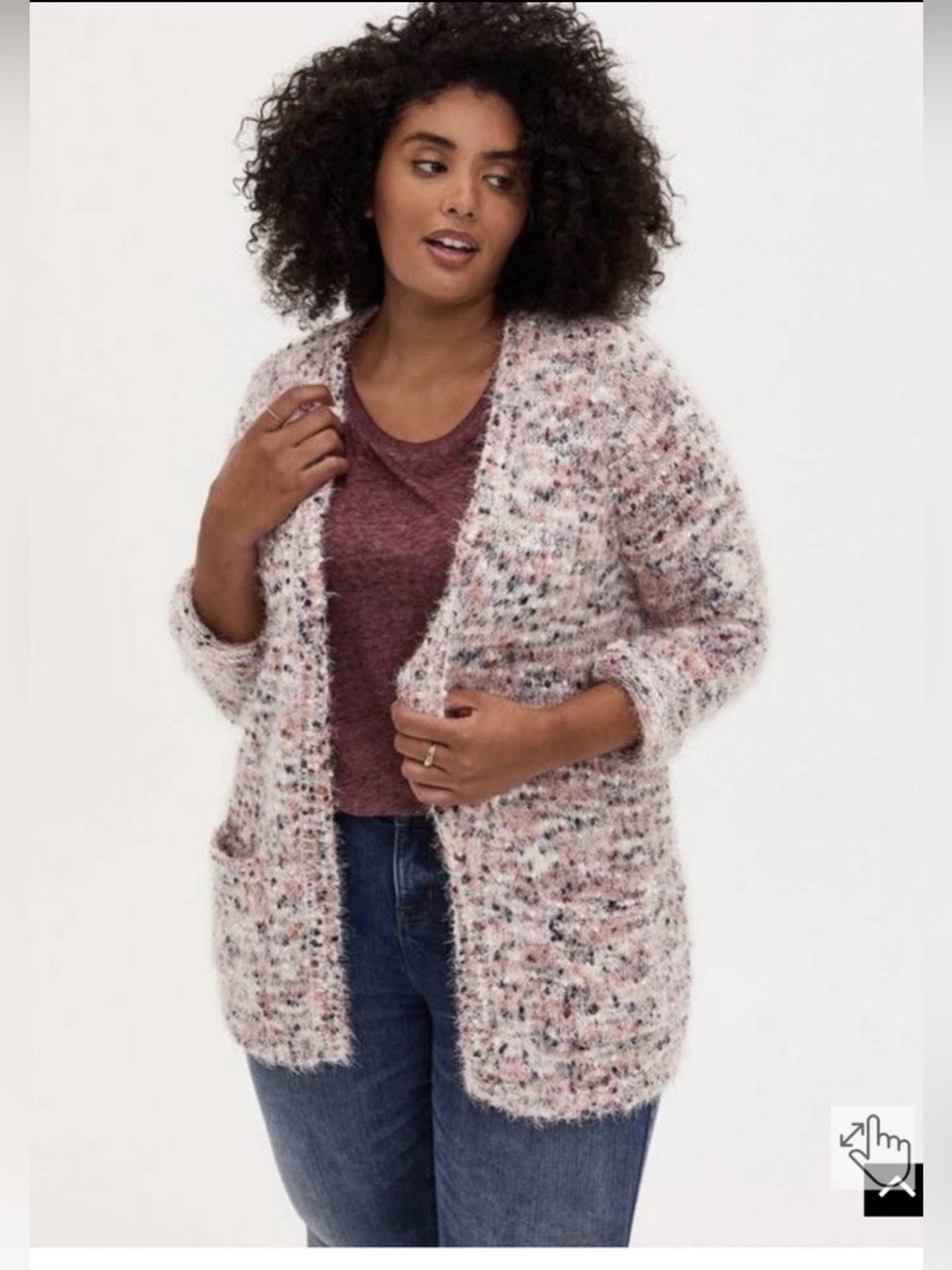 Fuzzy Multicolor Popcorn Knit Open Front Cardigan - size 1 (14/16)